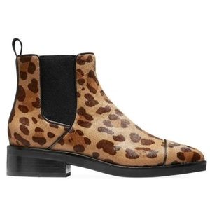 NEW! Cole Haan Mara Grand Brown Tan Leopard Print Calf Hair Chelsea Booties